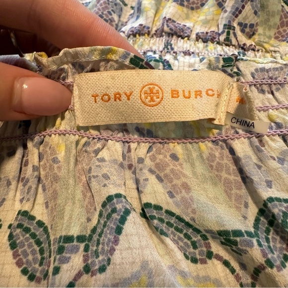 TORY BURCH silk purple Pompei Floral Mosaic Print Smocked waist Romper - Picture 7 of 13